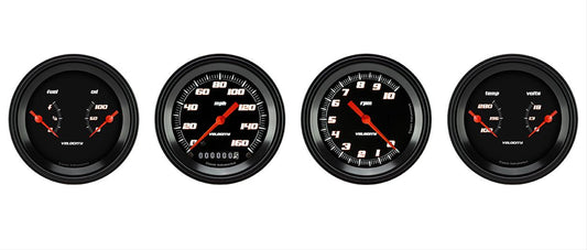 Classic Instruments VS05BBLF Velocity Black - 4 Gauge Set 3-3/8" Speedo, Tacho & 2x Dual