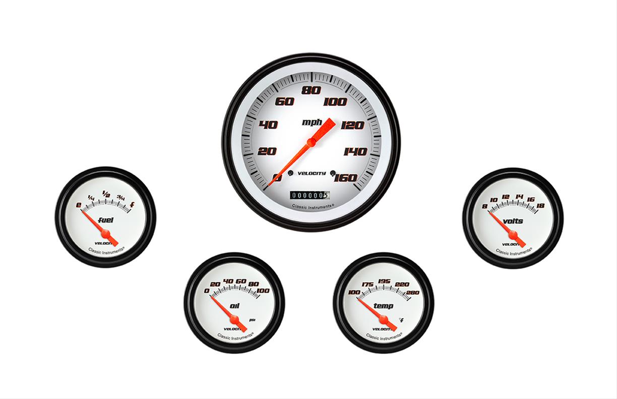Classic Instruments VS254WBLF Velocity White Five Gauge Set 254