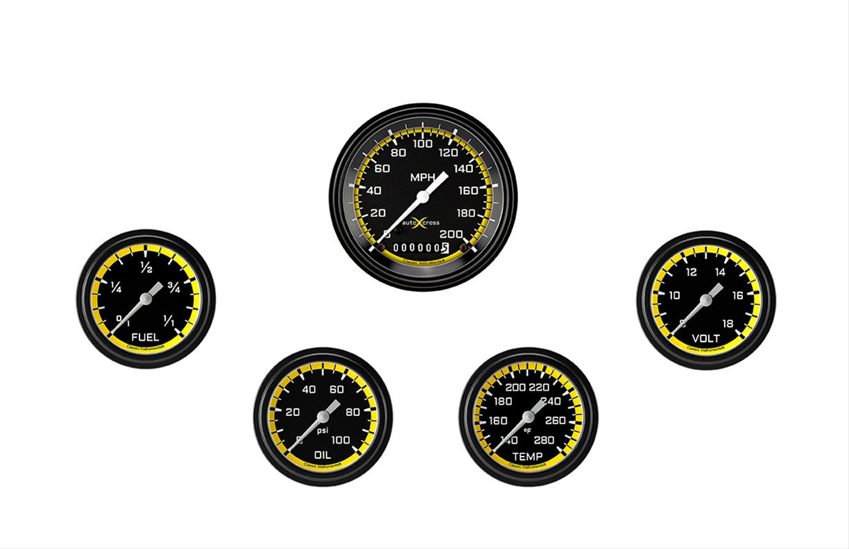 Classic Instruments AX300YBLF AutoCross Yellow Five Gauge Set 300