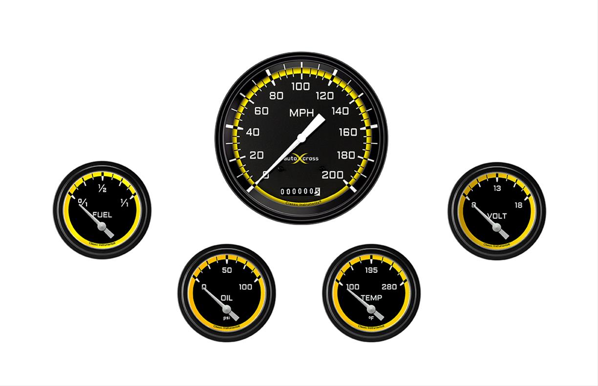 Classic Instruments AX254YBLF AutoCross Yellow Five Gauge Set 254