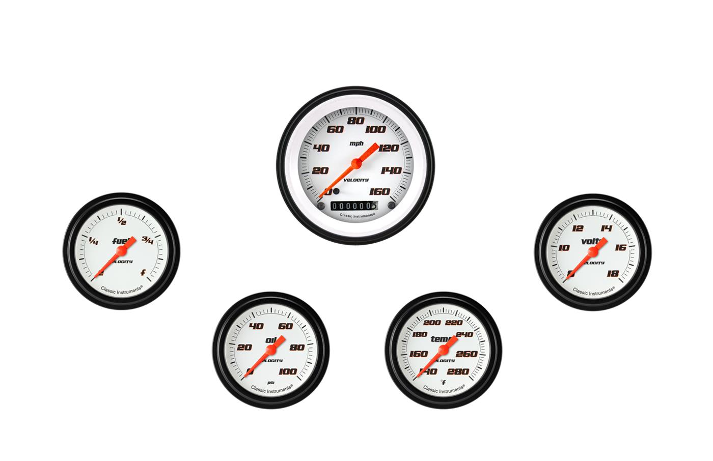 Classic Instruments VS300WBLF Velocity White Five Gauge Set 300