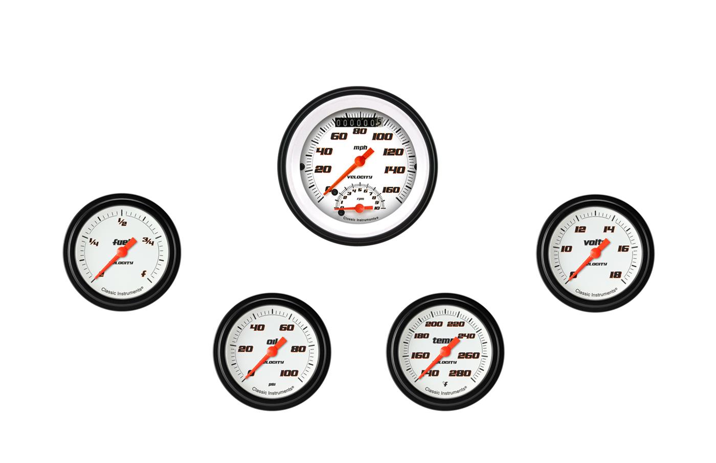 Classic Instruments VS335WBLF Velocity White Five Gauge Set 335