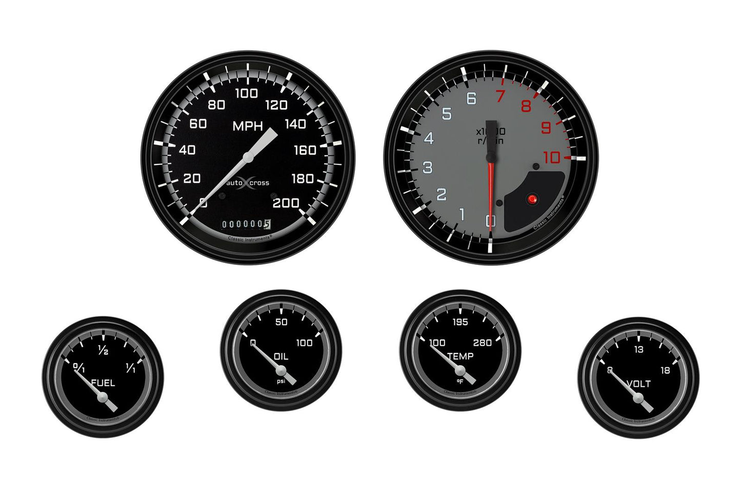 Classic Instruments AX251GBLF AutoCross Gray Six Gauge Set 251