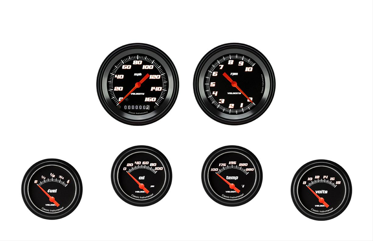 Classic Instruments VS201BBLF Velocity Black Six Gauge Set 201