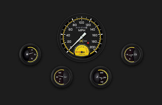 Classic Instruments AX65YBLF Autocross Yellow - 5 Gauge Set 4-5/8" Speedtachular & 2-1/8" Fuel, Oil, Temp, Volts