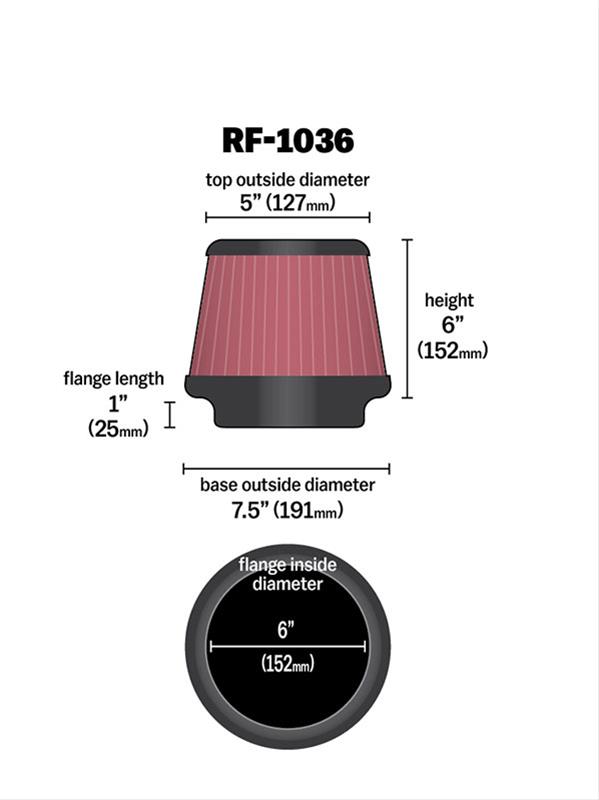 K&N Filters KNRF-1036 Universal Chrome Filter 6"Flg 7-1/2"B 5"Cr-T 6"H"
