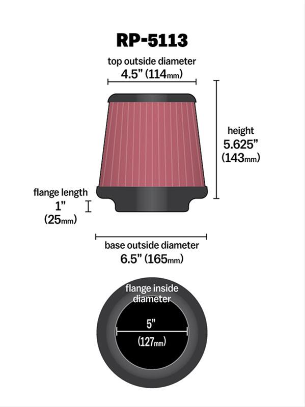 K&N Filters KNRP-5113 Universal Air Filter 5"Flg 6-1/2"B 4-1/2"T 5-5/8"
