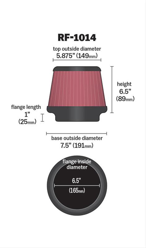 K&N Filters KNRF-1014 Custom Air Filter 6"Flg 7-1/2"B 5-7/8"Cr-T 6-"