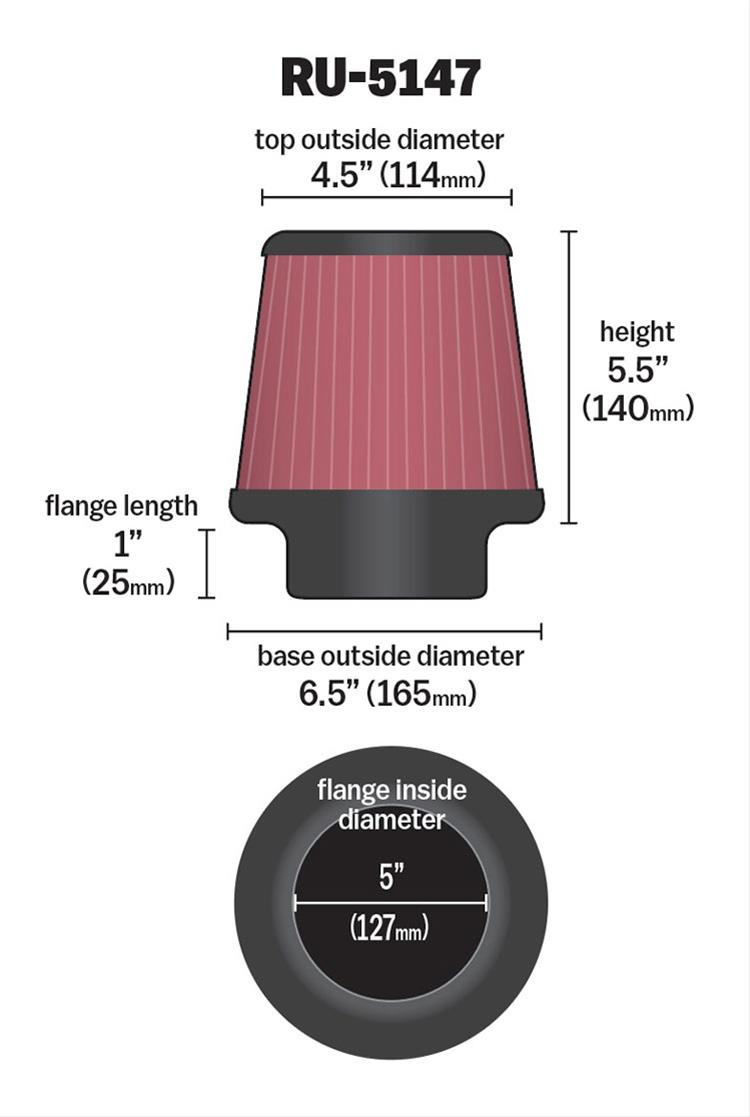 K&N Filters KNRU-5147 Universal Rubber Filter 5"Flg 6-1/2"B 4-1/2"T 5-1/2"