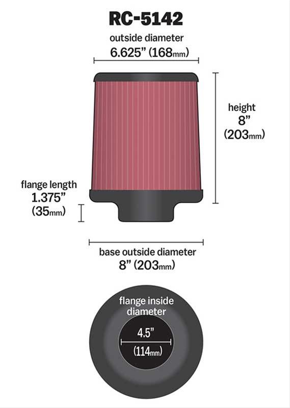 K&N Filters KNRC-5142 Universal Air Filter 4-1/2"Flg 8"B 6-5/8"T 8"H"