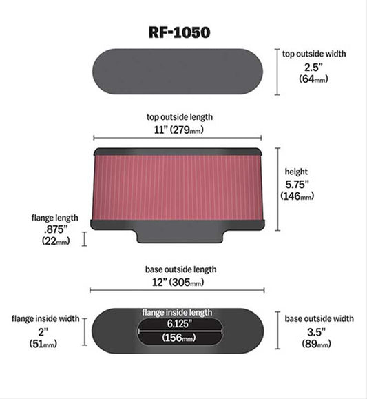 K&N Filters KNRF-1050 Universal Air Filter Oval Flg 12" X 3-1/2"B 11""
