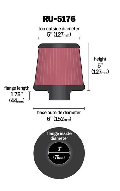 K&N Filters KNRU-5176 Universal Rubber Filter 3"Flg 6"B 5"T 5"H"