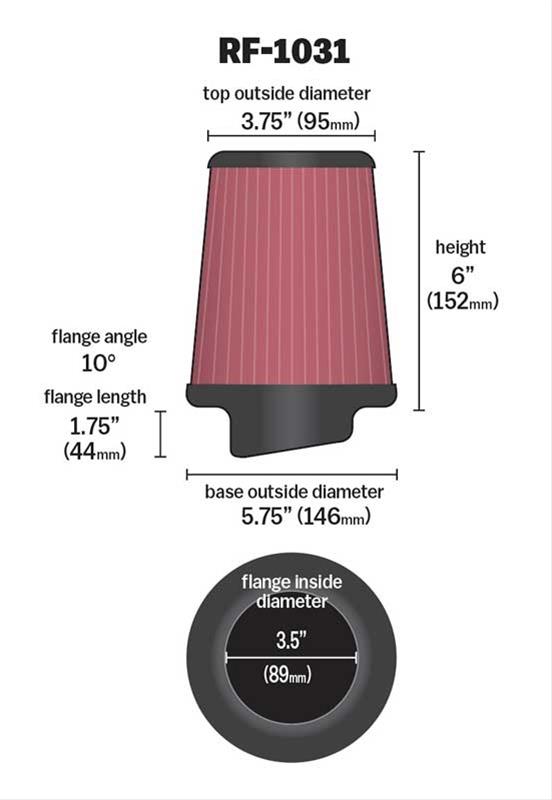 K&N Filters KNRF-1031 Universal Air Filter 3-1/2"10 Deg Flg 5-3/4"B 3-3/4"
