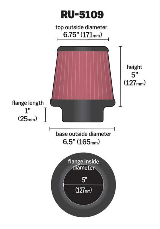 K&N Filters KNRU-5109 Universal Rubber Filter 5"Flg 6-1/2"Od 6-3/4"Od-T 5"
