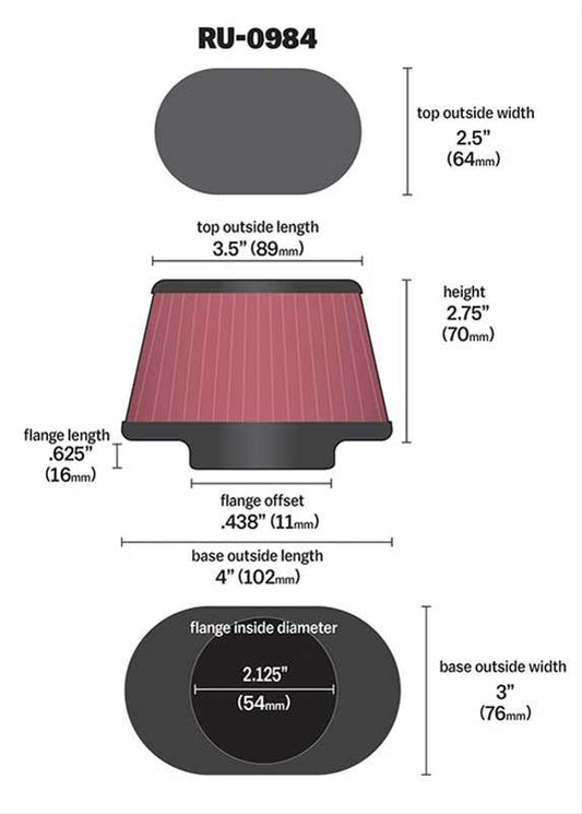 K&N Filters KNRU-0984 Universal Rubber Filter 4 2-1/8"Flg 3 X 4 Tpr/Ovl"