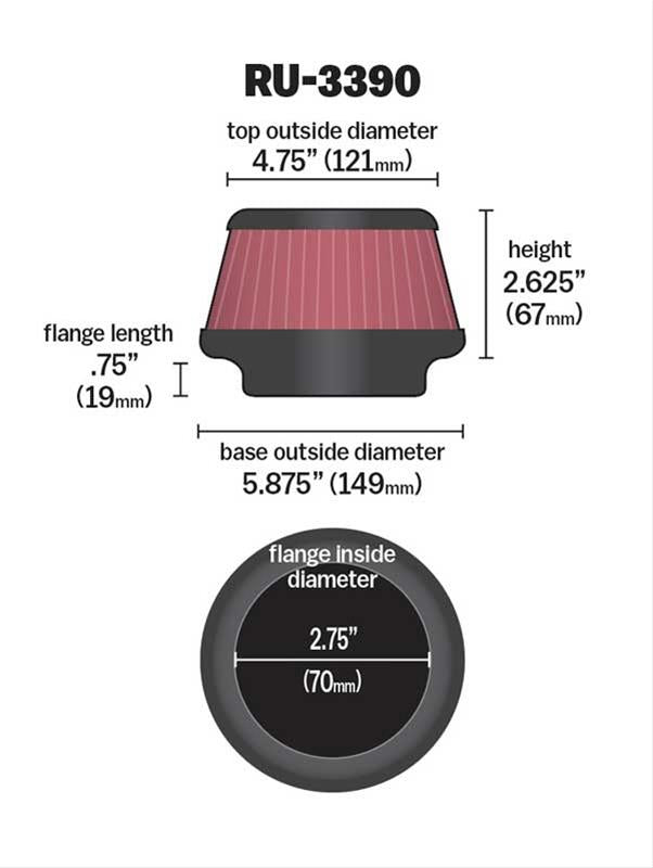 K&N Filters KNRU-3390 Universal Rubber Filter 2-3/4"Flg 5-7/8"B 4-3/4"T 2"