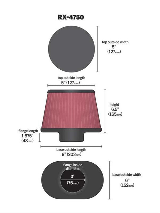 K&N Filters KNRX-4750 Universal X-Stream Filter 3"Flg 8" X 6"B 5"T 6-1/2"H"