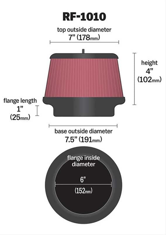 K&N Filters KNRF-1010 Custom Air Filter 6"Flg 7-1/2"B 7"Cr-T 4"H"