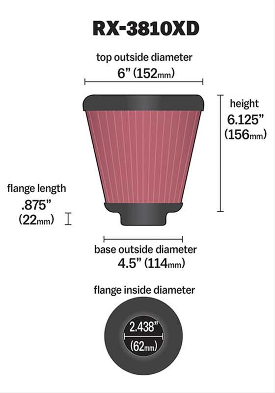 K&N Filters KNRX-3810XD Universal X-Stream Filter 2-7/16"Flg 4-1/2"B 6"T 6-1"
