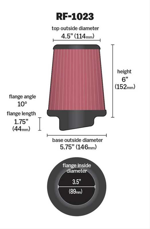 K&N Filters KNRF-1023 Universal Air Filter 3-1/2"10Deg Flg 5-3/4"B 4-1/2""