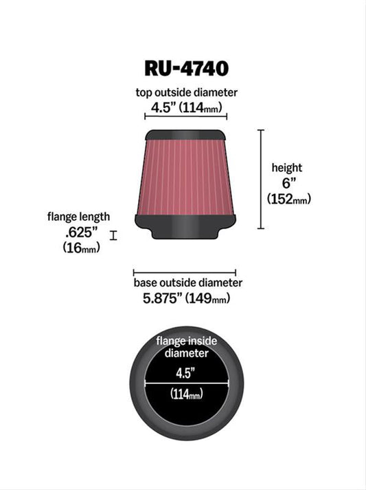 K&N Filters KNRU-4740 4-1/2" Clamp-On Tapered Filter