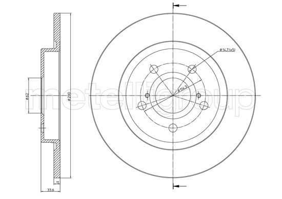 Metelli MET-DBR23-1274C Metelli Brake Rotor for Toyota