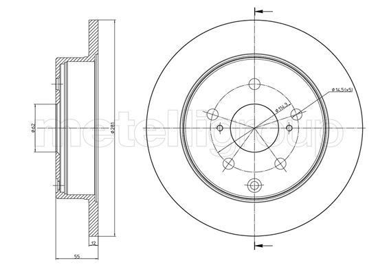 Metelli MET-DBR23-1012C Metelli Brake Rotor for Toyota