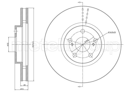 Metelli MET-DBR23-1059C Metelli Brake Rotor for Toyota