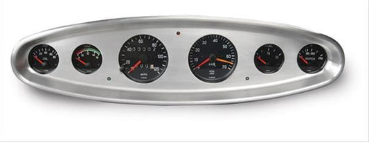 Lokar LK-BDI-9114 Oval Dash Insert 6 Gauge - Polished Billet Aluminium Suit Stewart Warner Gauges W/ 3-3/8" & 2-1/16" Gauges 17 3/4" X 4 5/8" 3/4"