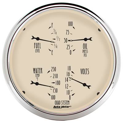 AutoMeter AU1810 Antique Beige 5" Quad Gauge Fuel Water Temp Oil Press Volts