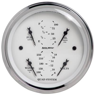 AutoMeter AU1612 Old Tyme White Quad Gauge 3-3/8" Fuel Water Temp Oil Pres Volts