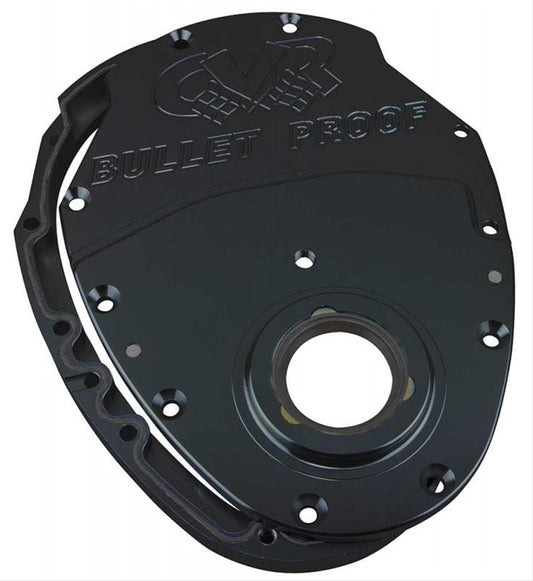 CVR CVRTC2351BK Billet 2-Piece Timing Cover for Small Chev w/Chev BB Crank Seal - Black