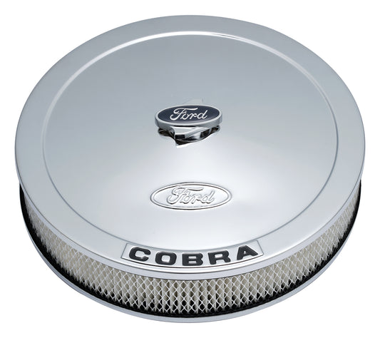 Ford Racing FMS-302-371 Ford Cobra' Air Cleaner Kit Chrome Raised Ford Logo Black Cobra Logo