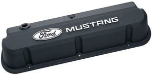 Ford Racing FMS-302-140 Ford Mustang' Die-Cast Valve Covers Slant-Edge Black Crinkle Raised Emblems.