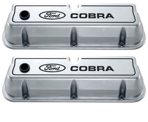 Ford Racing FMS-302-055 Ford Cobra' Die-Cast Alum Valve Covers Polished Black Recessed Emblems.