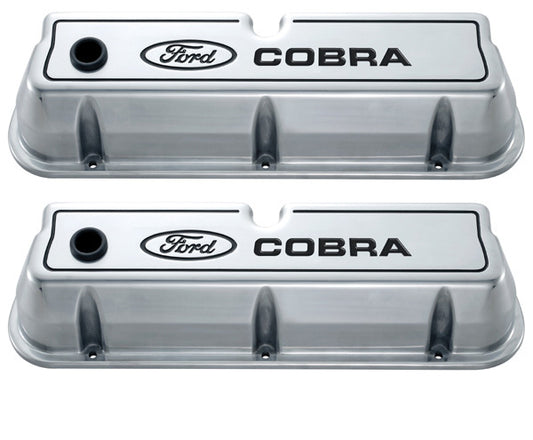Ford Racing FMS-302-055 Ford Cobra' Die-Cast Alum Valve Covers Polished Black Recessed Emblems.