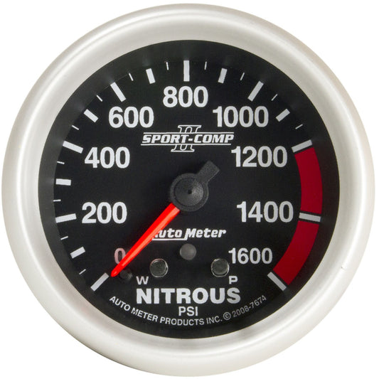 AutoMeter AU7674 Sport-Comp II 2-5/8" Nitro Pressure Gauge 0-1600PSI Peak Memory