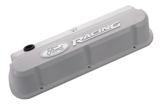 Ford Racing FMS-302-142 Ford Racing' Die-Cast Valve Covers Slant-Edge White Raised Emblems.