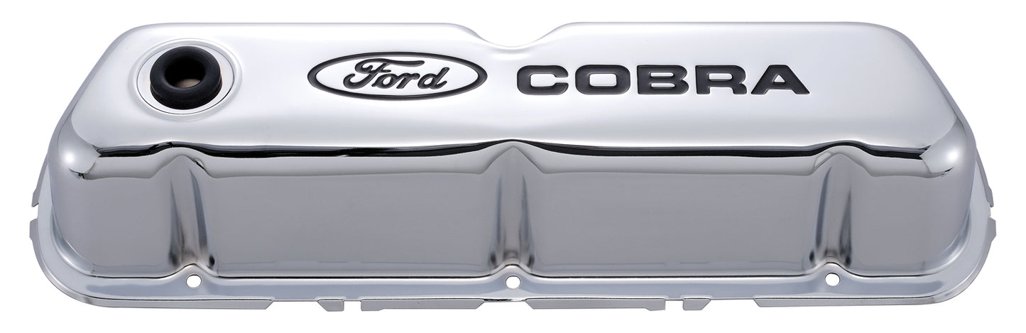 Ford Racing FMS-302-116 Ford Cobra' Stamped Steel Valve Covers Chrome Black Recessed Emblems.