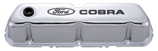 Ford Racing FMS-302-116 Ford Cobra' Stamped Steel Valve Covers Chrome Black Recessed Emblems.