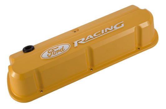 Ford Racing FMS-302-144 Ford Racing' Die-Cast Valve Covers Slant-Edge Yellow Raised Emblems.