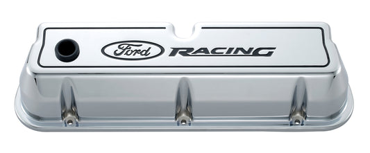 Ford Racing FMS-302-002 Ford Racing' Die-Cast Alum Valve Covers Chrome Black Recessed Emblems (M-6582-R302).