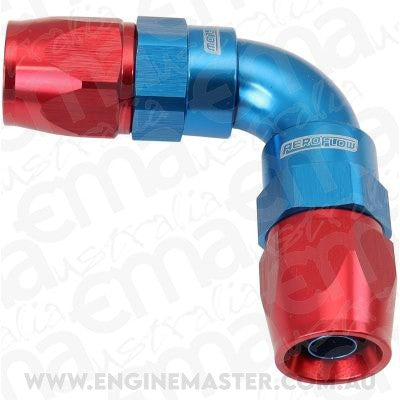 Aeroflow AF593-06-06D 90 Deg -6AN To -6AN Teflon Full Flow Hose Ends Blue Ptfe