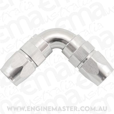 Aeroflow AF593-06-06DS 90 Deg -6AN To -6AN Teflon Full Flow Hose Ends Silve Ptfe