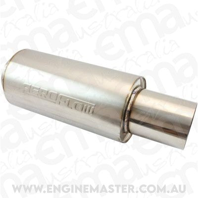 Aeroflow AF5515-350 3.5" Round Muffler Centre 18" Length 6" Dia 5" Tip S/S