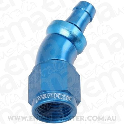 Aeroflow AF517-06-05 -6AN To 5/16" Barb 30 Deg Fullflow Push Lock Blue