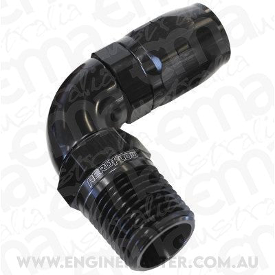 Aeroflow 100 & 450 series braided hose Male 1/2 NPT 90 Deg to -8 Hoseblack Full Flow Billet 1 Piece Aeroflow Performance Products AF529-08-08BLK