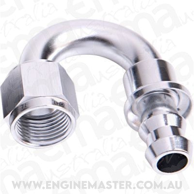 Aeroflow 400 series hose 180 Deg Push Lock End -8AN Silver No Clamp Required Aeroflow Performance Products AF406-08S
