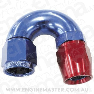 Aeroflow 200 & 250 series braided hose 180 Deg -16AN Full Flow Teflon End Blue 1 Piece Fullflow Aeroflow Performance Products AF576-16D