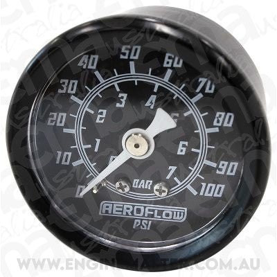 Aeroflow AF30-2205 1-1/2" 0-100 Psi Press Gauge Black Face White Pointer